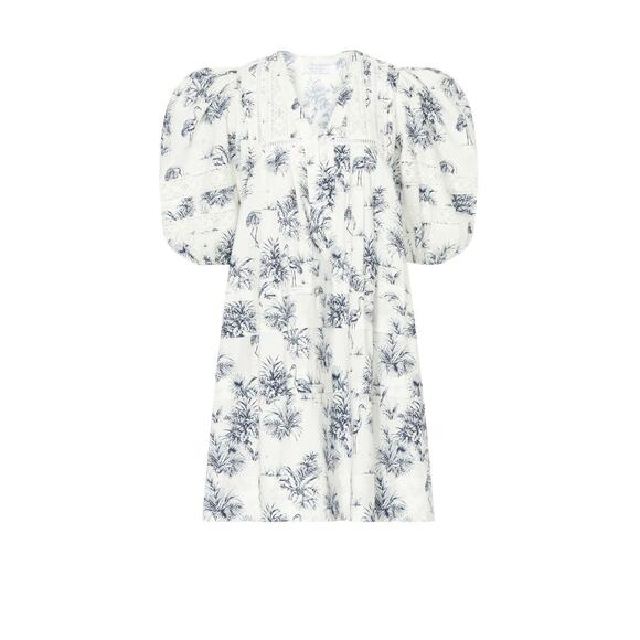 Hunter Bell Jenkins Dress Flamingo White & Navy Preppy Coastal Resort Wear Dress - Picture 4 of 15